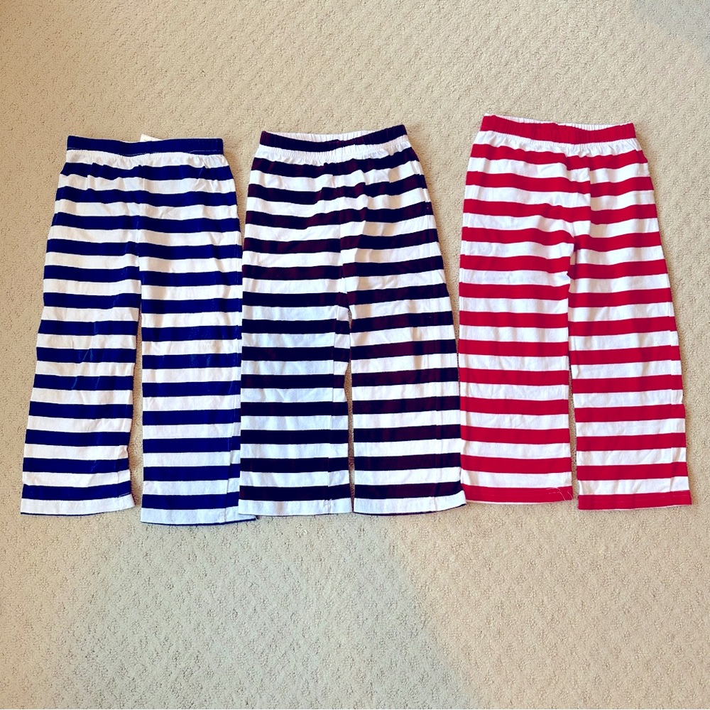 Boys 4T Knit Cotton Elastic Waist Striped Pants Navy, Brown & Red